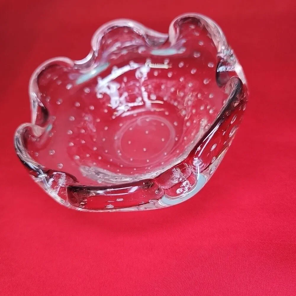 Murano Bubble Ashtray Trinket Bowl VTG Scalloped Bullicante Amethyst Violet Art